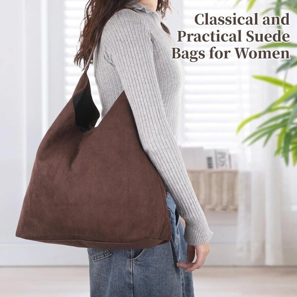 Suede Tote Bag Women Large Capacity Shoulder Purse Casual Work Commuter - Picture 2 of 5